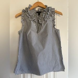 J. Crew sleeveless ruffle blouse striped white and blue/gray size 8